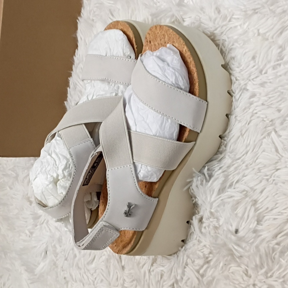 KURU Loma Women's Sand Platform Sandals Leather Elastic Straps Plantar Fascitis